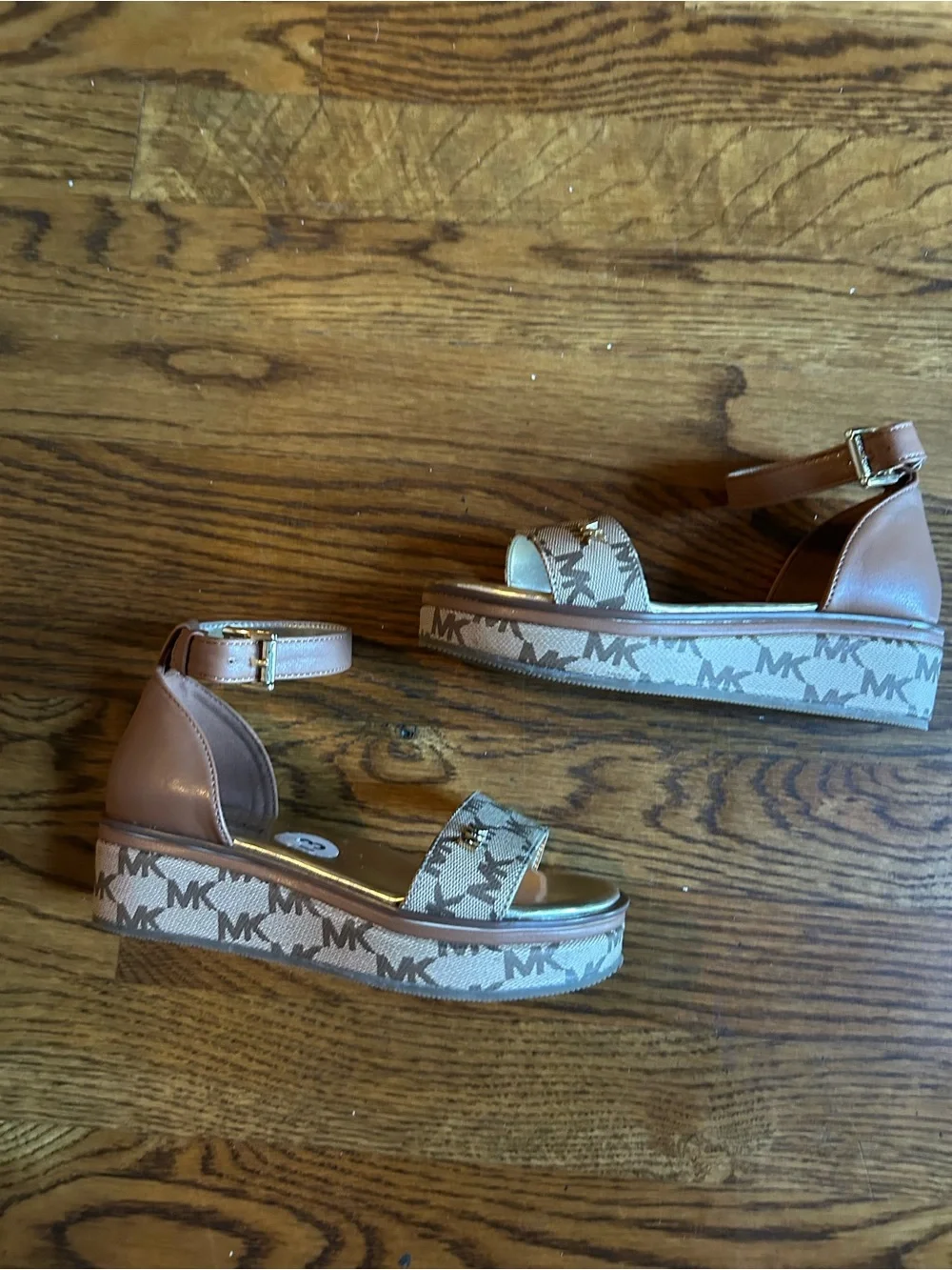 Michael Kors Girls Platform Sandals Size 13 Brown MK Logo Wedge Sandals
